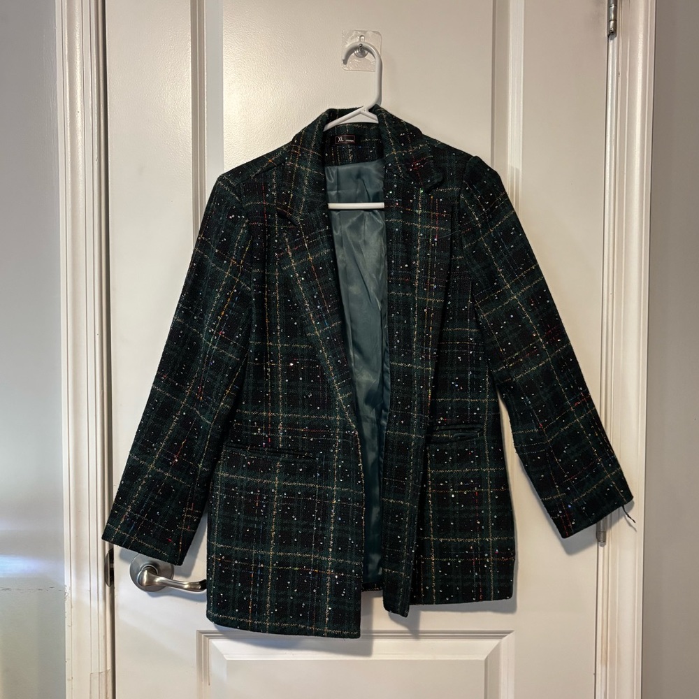 Dark Green and Black Plaid Women's Jacket